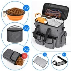 Modoker Dog Travel Bag Backpack, Airline Approved Pet Accessories Organizer For Dog And Cat With Shoulder Strap, 2 Dog Food Storage Containers, 2 Collapsible Dog Bowls,1 Pet Mat, Rose Red -Zoo Shop 51EljxQFzpL