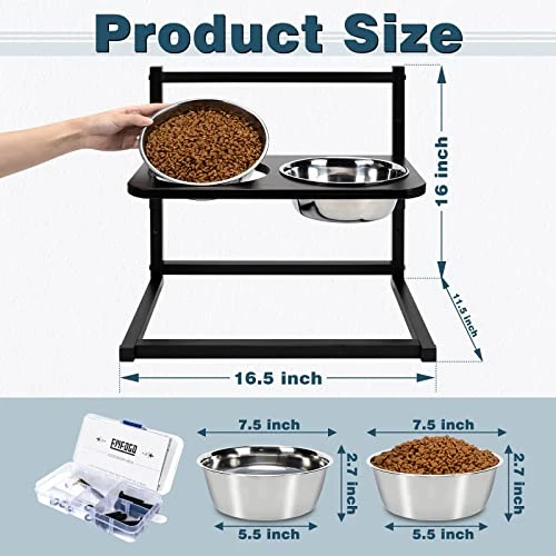 Emfogo Dog Food Bowls Raised Dog Bowl Stand Feeder Adjustable Elevated 3 Heights 5in 9in 13in With Stainless Steel Food Elevated Dog Bowls For Large Dogs And Cats 16.5x16 Inch,Patented 9 Emfogo Dog Food Bowls Raised Dog Bowl Stand Feeder Adjustable Elevated 3 Heights 5in 9in 13in With Stainless Steel Food Elevated Dog Bowls For Large Dogs And Cats 16.5x16 Inch,Patented - Image 7