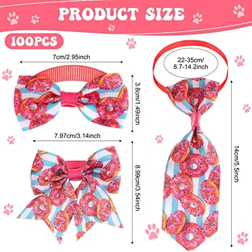 100 Pieces Donut Ice Cream Dog Bow Tie Collar Set Include 30 Dog Neckties, 30 Collar Flowers And 40 Dog Bow Tie, Adjustable Valentine Dog Bows Grooming For Small Medium Dogs Supply 4 100 Pieces Donut Ice Cream Dog Bow Tie Collar Set Include 30 Dog Neckties, 30 Collar Flowers And 40 Dog Bow Tie, Adjustable Valentine Dog Bows Grooming For Small Medium Dogs Supply - Image 2