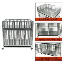 Confote Double-Deck Heavy Duty Stainless Steel Dog Cage Kennel Crate With Divider, 4 Lockable Wheels, Double Doors And Removable Tray