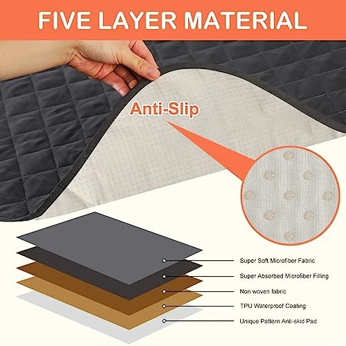 CBBPET Washable Dog Pee Pads Dog Pee Pad,Dog Bed Waterproof Dog Mat Non-Slip Puppy Potty Training Pads For Dogs (18*24-Grey*4-New) 4 CBBPET Washable Dog Pee Pads Dog Pee Pad,Dog Bed Waterproof Dog Mat Non-Slip Puppy Potty Training Pads For Dogs (18*24-Grey*4-New) - Image 2