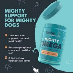 Mighty Paw Waggables Mighty Omega (Made In The USA) | Omega 3 Fish Oil Chew For Dogs. Salmon Oil For Dogs Skin And Coat Supplement. Soft Chew Fish Oil For Dogs - DHA & EPA, Bacon Flavor (120 Count) -Zoo Shop 51FqucLR4hL