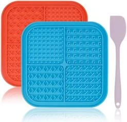 PatiencET Licking Mat For Dogs Cats 4 Pack, Dog Peanut Butter Lick Pad With Strong Suction Cups For Calming, Reduce Anxiety Boredom(Blue & Green & Orange & Purple) -Zoo Shop 51FvJ6Pad0L. AC