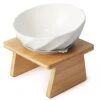 Y YHY Cat Bowl Tilted, Raised Cat Food Water Bowl 6-Inch Ceramic Cat Bowl Elevated Cat Dish With Non-Slip Silicone Circle And Removable Wooden Stands For Indoor Cats, Small Dog -Zoo Shop 51G9qVK85sL