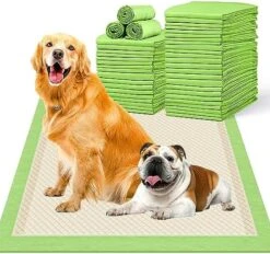 MIZOK Bamboo Dog Pads Odor Eliminating 36x36in XXXL Dog Training Pads, 11 Cups Super Absorbent Leak-Proof Dog Pee Pads With Adhesive Tabs, Disposable Green Color (30 Counts) -Zoo Shop 51GGqiHQbzL. AC