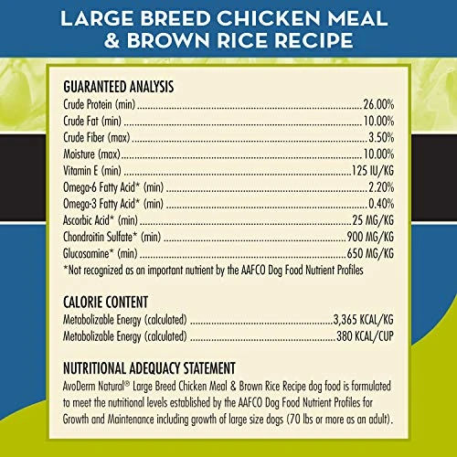 AvoDerm Natural Chicken Meal & Brown Rice Formula Large Breed Dry Dog Food, For Pet Food Allergy Support, 26 Lb 6 AvoDerm Natural Chicken Meal & Brown Rice Formula Large Breed Dry Dog Food, For Pet Food Allergy Support, 26 Lb - Image 4