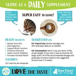 Raw Paws Organic Coconut Oil For Dogs & Cats, 8-oz - Treatment For Itchy Skin, Dry Nose, Paws, Elbows, Hot Spot Lotion For Dogs, Natural Hairball Remedy For Dogs & Cats -Zoo Shop 51GQwSPnoxL