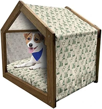 Ambesonne Peppers Wooden Pet House, Pattern Of Chili Peppers With Dotted Background Vegan Spicy Food Theme, Indoor & Outdoor Portable Dog Kennel With Pillow And Cover, Medium, Vermilion Ruby Green 8 Ambesonne Peppers Wooden Pet House, Pattern Of Chili Peppers With Dotted Background Vegan Spicy Food Theme, Indoor & Outdoor Portable Dog Kennel With Pillow And Cover, Medium, Vermilion Ruby Green - Image 6