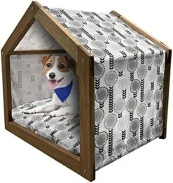 Ambesonne Artichoke Wooden Pet House, Farm Vegetables Food Nutritious And Delicious Vegan Options Black And White, Indoor & Outdoor Portable Dog Kennel With Pillow And Cover, Medium, Black And White -Zoo Shop 51GxKxzRm0L. AC