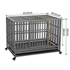 Holiwei 42 Inch Heavy Duty Indestructible Dog Crate XL Metal Kenneland Cage For Large Dog,Escape Proof Dog Cratewith Wheels, Removable Tray -Zoo Shop 51HS3fM4WnL