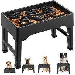 Tivray Elevated Slow Feeder Dog Bowls For Large Dogs, 2.2L Large Capacity Raised Slow Feeder Dog Bowls With 4 Adjustable Heights, Non-Slip Dog Food Bowl Stand Slow Eating Bowl Prevents Choking, Black