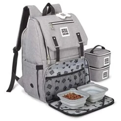Mobile Dog Gear, Ultimate Week Away Backpack, Includes 2 Food Carriers And 2 Collapsible Silicone Bowls, Heathered Gray