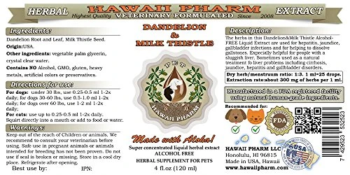 HawaiiPharm Dandelion/Milk Thistle, Veterinary Natural Alcohol-Free Liquid Extract, Pet Herbal Supplement 4x4 Oz 4 HawaiiPharm Dandelion/Milk Thistle, Veterinary Natural Alcohol-Free Liquid Extract, Pet Herbal Supplement 4x4 Oz - Image 2