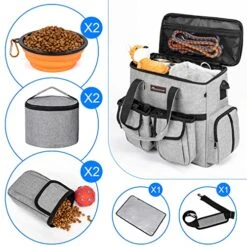 Airline Approved Dog Travel Bag With 2 Dog Treat Training Pouches, Dog Tote Organizer For Weekend Pet Travel Supplies & Accessories, 2 Collapsible Dog Bowls, 2 Travel Dog Food Container (Grey) -Zoo Shop 51ICONppUcL
