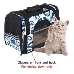 Pet Carrier Blue Seafood Pattern Soft-Sided Pet Travel Carriers For Corgi,Cats,Dogs Puppy Comfort Portable Foldable Pet Bag Airline Approved -Zoo Shop 51IT22WDPrL