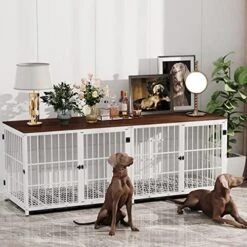 Heavy Duty Dog Crate Furniture: 84inch Wooden Dog Crates End Table Kennel With Three Doors And Removable Tray - Extra Large Puppy Indoor Training Playpen House Decorative Side Table Cage Rustic Brown -Zoo Shop 51JBh0QnHuL. AC