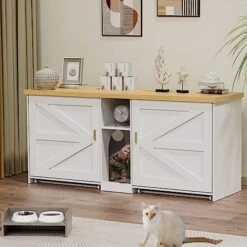 WJFORLION Cat Litter Box Enclosure, Cat Box Furniture Hidden - Hidden Cat Litter Box Furniture For 2 Cats, Large Wood Cat Litter Box Furniture For Living Room, White -Zoo Shop 51JRM9gdppL