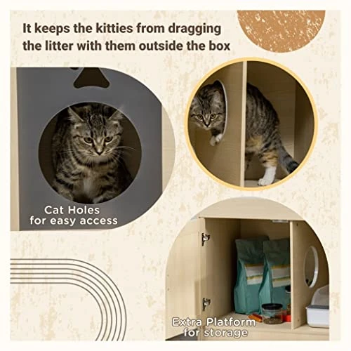 ACQUIRE 3 In 1 Litter Box Enclosure Hidden Kitty House Cat Tree, Cat Washroom Storage Bench With Double Doors, Multiple Layers 7 ACQUIRE 3 In 1 Litter Box Enclosure Hidden Kitty House Cat Tree, Cat Washroom Storage Bench With Double Doors, Multiple Layers - Image 5