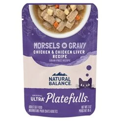 Natural Balance Platefulls Indoor Chicken & Chicken Liver Cat Food In Gravy | Premium Grain-Free Wet Food For Indoor Cats | 3-oz. Pouch (Pack Of 24)