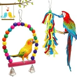 JYDQM 6pcs Parrot Parakeet Bird Toys Pet Accessories Hanging Bell Ladders Climbing Shaking Swing Toy Chewing Bite Rope Ball -Zoo Shop 51JqiyxJJ1L