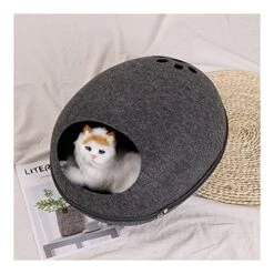 YangYan Pet Cat Bed Cave Sleeping House Nest Kennel Felt Cloth Zipper Pet Cat Basket Egg Shape Pet Bed Mat Cushion For Cats Small Dogs (Color : D, Size : 47x39x25cm)