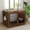 Piskyet Wooden Dog Crate Furniture With 360° Rotatable Removable Dog Bowls, Medium Dog Crate End Table With Tray, Double Doors Dog Kennels Indoor For XLarge Dogs - Rustic Style 2 Piskyet Wooden Dog Crate Furniture With 360° Rotatable Removable Dog Bowls, Medium Dog Crate End Table With Tray, Double Doors Dog Kennels Indoor For XLarge Dogs - Rustic Style -Zoo Shop 51K8VDoE8jL