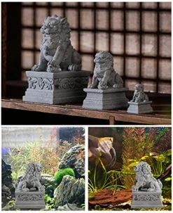 Livelyfish Large Asian Fu Foo Dogs Statues A Pair Of Two Guardian Lion Sandstone Figurine Pets Fish Tank Aquarium Landscape Ornaments Accessories Feng Shui Decorations (D) -Zoo Shop 51KBQVhfk0L