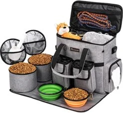 Airline Approved Dog Travel Bag With 2 Dog Treat Training Pouches, Dog Tote Organizer For Weekend Pet Travel Supplies & Accessories, 2 Collapsible Dog Bowls, 2 Travel Dog Food Container (Grey) -Zoo Shop 51KGEFzcegL. AC 1