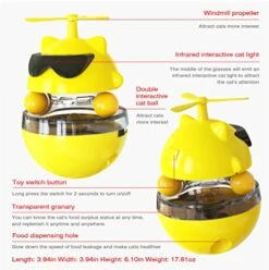 PUINGREN Cat Food Tumbler Toys Cat Food Dispenser Cat Treat Toys Cat Food Balance Ball,Cat Food Puzzle Feeder For Indoor Cats InteractiveToy Gift For Kitten/Dogs-USB Charging Cat Toys(Yellow) -Zoo Shop 51KO2LV9o5L