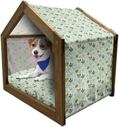 Ambesonne Fruit Wooden Pet House, Vintage Design Grape Bunches And Leaves Fresh Food Drawing, Indoor & Outdoor Portable Dog Kennel With Pillow And Cover, Small, Green Brown -Zoo Shop 51KOBB03d7L. AC