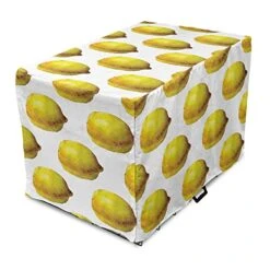 Ambesonne Lemon Dog Crate Cover, Watercolor Painting Of Lemon Fruit On Plain Background Food Deco Print, Easy To Use Pet Kennel Cover For Small Dogs Puppies Kittens, 22 Inch, Yellow And Earth Yellow