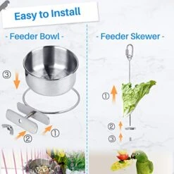 Kalevel 2pcs Bird Feeder Bowl Feeding Coop Cup Stainless Steel Parrot Cage Food Water Dish With Bird Fruit Holder Veggie Skewer -Zoo Shop 51KU1WnsAxL