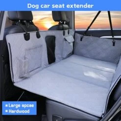 Adorepaw Back Seat Extender For Dogs, Dog Car Seat Cover With Mesh Window Multiple Pockets, Dog Hammock For Car Waterproof Car Camping Mattress, Non Inflatable Car Bed For Car SUV Truck (Grey)