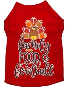 Family, Food, And Football Screen Print Dog Shirt Red XXXL