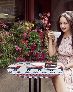 MUSEDAY Round Waterproof Table Cover Independence Day Dog Elastic Tablecloth Fitted Table Cover IndoorOutdoor Spillproof Table Cover Fits Tables Up To 36"-44" Diameter, Pet Dog Paw Red Navy Blue -Zoo Shop 51KyGmG40JL