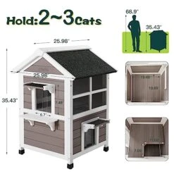 Bigrab Outdoor Large Cat House Weatherproof, Outside Feral Cat Shelter With Escape Door, Insulated Wooden Cat Condos With Window, (Two Storey Grey - For 2-3 Cats Or Small Animals) -Zoo Shop 51LBdKHX5PL