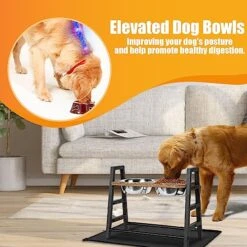 Yoimori Elevated Dog Bowls For Large Dogs Raised Dog Bowl Stand 3 Heights 3.9in 8in 12.8in With 2 Stainless Steel Dog Food Water Bowls For Large Medium Small Dogs(with Spill Proof Mat) -Zoo Shop 51LPt3VchGL