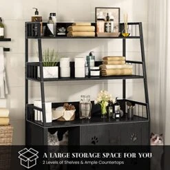 Recaceik Large Cat Litter Box Enclosure With Shelf Storage, Hidden Cat Washroom Furniture, Wooden Cat House With Scratch Pad, Sturdy Indoor Cat Cabinet With 2 Doors, Black 14 Recaceik Large Cat Litter Box Enclosure With Shelf Storage, Hidden Cat Washroom Furniture, Wooden Cat House With Scratch Pad, Sturdy Indoor Cat Cabinet With 2 Doors, Black -Zoo Shop 51LbFn6GP2L