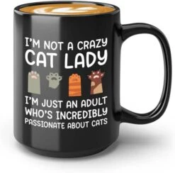 Flairy Land Cat Lady Coffee Mug 15oz Black - Passionate About Cats -Cat Paw Cat Parents Cat Mama Cat Lover Kitties Purr Feline Mom -Zoo Shop 51LyBB5bb5L. AC