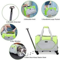 H.S.C PET Light Green Soft Cat Carrier For Pet,Detachable Rolling Carrier With Wheels For Small Animal Like Bunny Kittens Puppy,for Traveling/Hiking/Camping (with Drawbar) 11 H.S.C PET Light Green Soft Cat Carrier For Pet,Detachable Rolling Carrier With Wheels For Small Animal Like Bunny Kittens Puppy,for Traveling/Hiking/Camping (with Drawbar) -Zoo Shop 51LzEjRh1uL