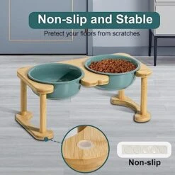 Elevated Ceramic Dog Bowls, Food-Grade Raised Dog Bowl With Anti-Slip Stand, Pet Feeding Dishes For Small Medium Dogs, Weighted Pet Feeder Bowl Set, Food Bowl & Water Bowl (6.3" Tall-27oz-Dark Green) -Zoo Shop 51M23MAZ9HL