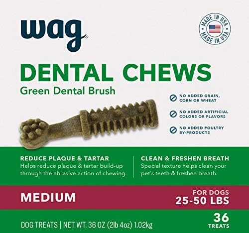 Amazon Brand - Wag Dog Dental Chews - Green Brush - Large Dogs (50 - 100 Lb), 36Oz, 24 Count 10 Amazon Brand - Wag Dog Dental Chews - Green Brush - Large Dogs (50 - 100 Lb), 36Oz, 24 Count - Image 8