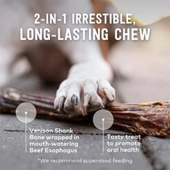 ZIWI Venison Deer Shank – Dog Bone Chew – All Natural, Air-Dried, 2 In 1 Bone Treat Wrapped in Beef Esophagus (Half Shank) -Zoo Shop 51MCQAaKsqS
