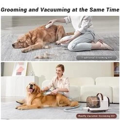 Bunfly Dog Grooming Kit & Vacuum Suction 99.99% Pet Hair, 3L Large Capacity Dust Cup, 7 Pet Grooming Tools For Shedding Pet Hair, Home Cleaning（Brown&White） -Zoo Shop 51MLgwURQRL
