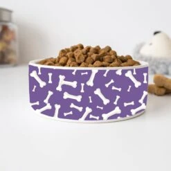 GENERIC Purple Bones Pattern Bowl, Pet Bowl Dog Bowls, Ceramic Dog Cat Pet Bowls Available In Two Sizes