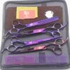 Purple Pet Cat Dog Grooming Scissors Set 5 Pieces Stainless Steel Professional Pet Trimmer Kit - 7.0 Inch Straight Cutting Scissors, Thinning Shears, Curved Scissors, Grooming Combs -Zoo Shop 51MRloQUnpL