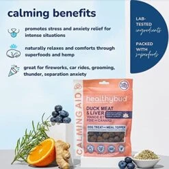 Healthybud Calming Aid Supplement, Natural Duck Dog Treats & Toppers For Stress Relief - Dog Separation Anxiety, Stress Reduction, Aggression Relief - Support Calm, Immunity Health (4.6 Ounces)