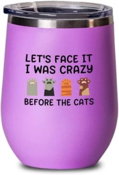 Cat Owner Pink Wine Tumbler 12oz - Dedicated Feline - Cat Women Fun Cat Parents Stuff Lady Paws Pet Dad Gifts -Zoo Shop 51MZ333fDnL. AC