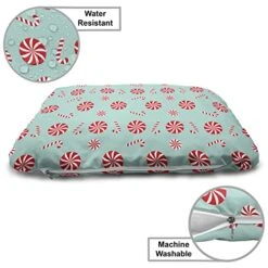 Lunarable Candy Cane Wooden Dog House, Round And Cane Candy Design Ornamental Christmas Theme Holiday Food, Outdoor & Indoor Portable Dog Kennel With Pillow And Cover, X-Large, Vermilion Seafoam White -Zoo Shop 51MffKUxTiL