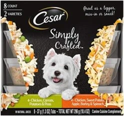 CESAR Simply Crafted Adult Soft Wet Dog Food Meal Topper Variety Pack, Chicken, Duck, Purple Potatoes, Pumpkin, Green Beans & Brown Rice And Chicken, Carrots, Barley & Spinach, (8) 1.3 Oz. Tubs -Zoo Shop 51Mg4YfiQZL. AC